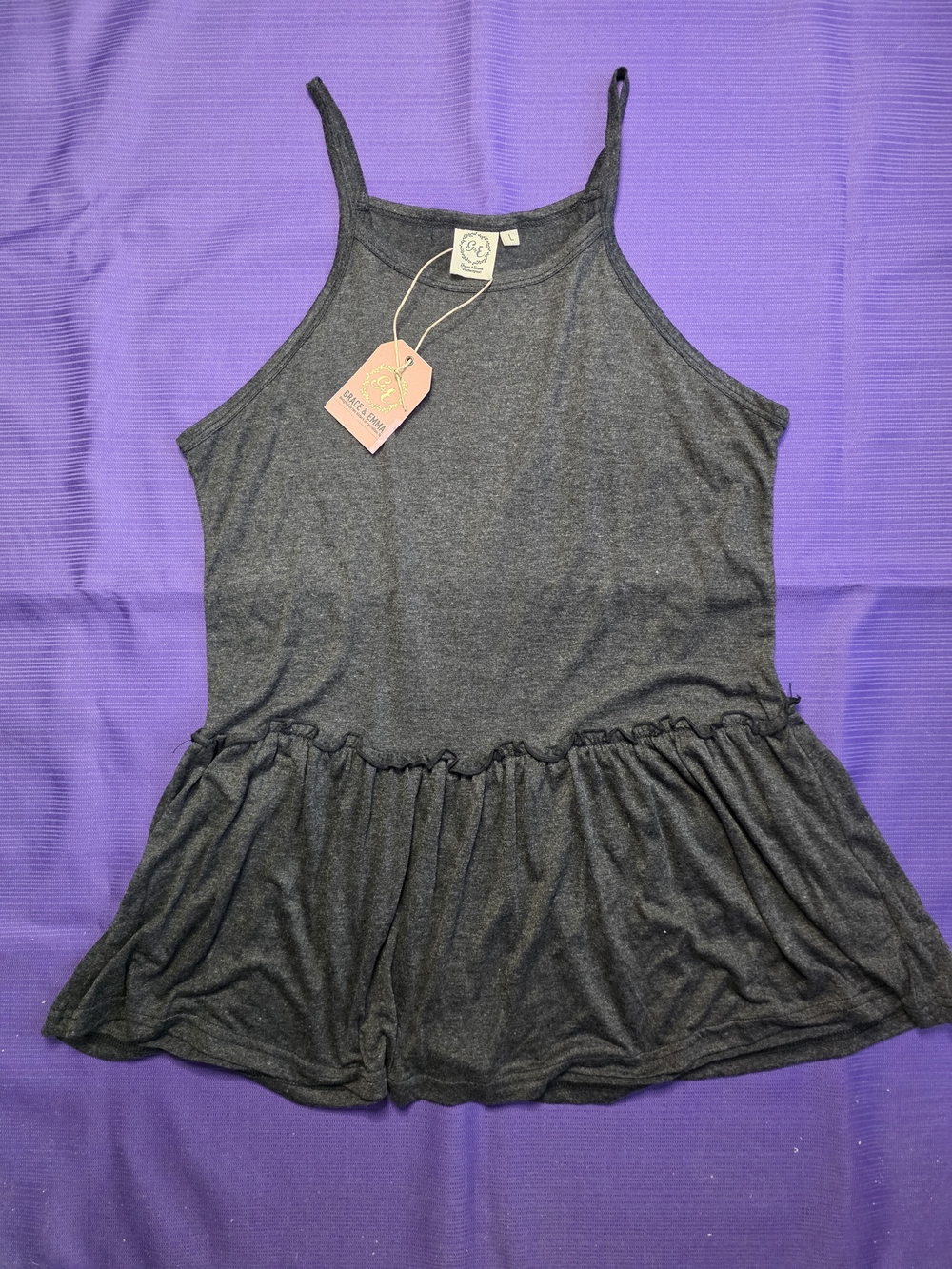 Ruffle-Hem High Neck Tank Camisole - Charcoal